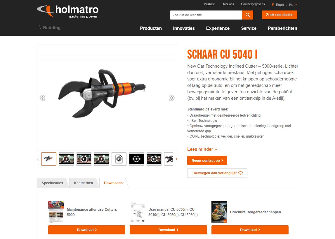 Onderhoudsinstructies redgereedschap op Holmatro website