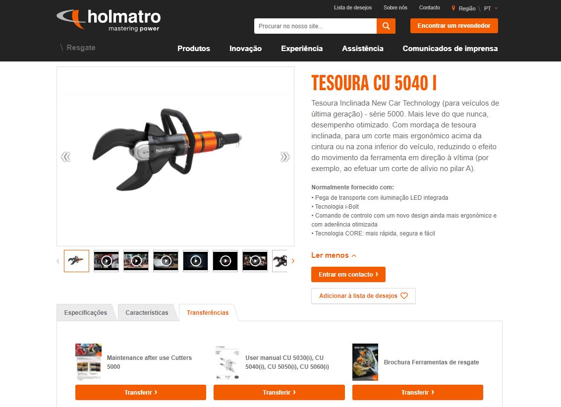 Instruções de manutenção para ferramentas de resgate da Holmatro